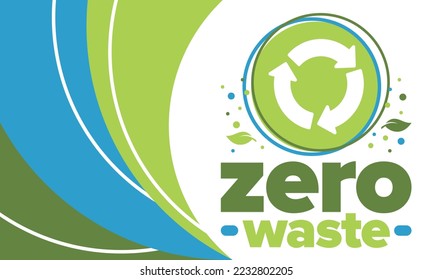 Zero Waste. Ecology poster. Refuse and Reduce. To Reuse and Recycle. Green January for environment. Eco friendly lifestyle. Save the planet. No plastic, only eco bag. Vector illustration