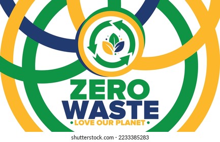 Zero Waste. Ecology poster. Refuse and Reduce. To Reuse and Recycle. Green January for environment. Eco friendly lifestyle. Save the planet. No plastic, only eco bag. Vector illustration