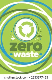 Zero Waste. Ecology poster. Refuse and Reduce. To Reuse and Recycle. Green January for environment. Eco friendly lifestyle. Save the planet. No plastic, only eco bag. Vector illustration