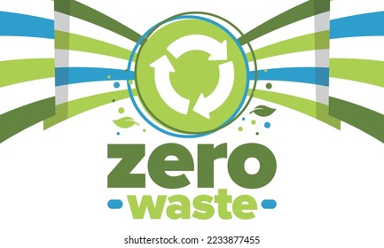 Zero Waste. Ecology poster. Refuse and Reduce. To Reuse and Recycle. Green January for environment. Eco friendly lifestyle. Save the planet. No plastic, only eco bag. Vector illustration