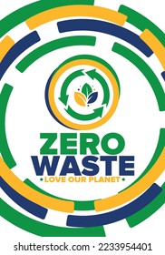 Zero Waste. Ecology poster. Refuse and Reduce. To Reuse and Recycle. Green January for environment. Eco friendly lifestyle. Save the planet. No plastic, only eco bag. Vector illustration
