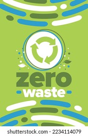 Zero Waste. Ecology poster. Refuse and Reduce. To Reuse and Recycle. Green January for environment. Eco friendly lifestyle. Save the planet. No plastic, only eco bag. Vector illustration