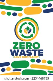Zero Waste. Ecology poster. Refuse and Reduce. To Reuse and Recycle. Green January for environment. Eco friendly lifestyle. Save the planet. No plastic, only eco bag. Vector illustration