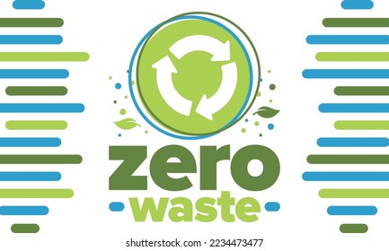 Zero Waste. Ecology poster. Refuse and Reduce. To Reuse and Recycle. Green January for environment. Eco friendly lifestyle. Save the planet. No plastic, only eco bag. Vector illustration