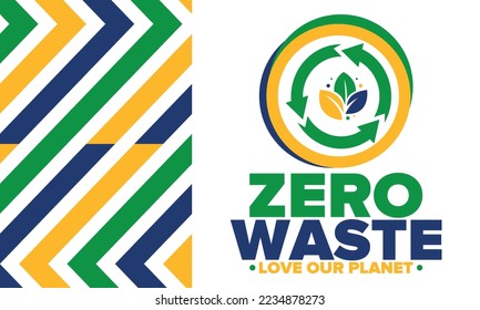 Zero Waste. Ecology poster. Refuse and Reduce. To Reuse and Recycle. Green January for environment. Eco friendly lifestyle. Save the planet. No plastic, only eco bag. Vector illustration