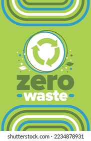 Zero Waste. Ecology poster. Refuse and Reduce. To Reuse and Recycle. Green January for environment. Eco friendly lifestyle. Save the planet. No plastic, only eco bag. Vector illustration
