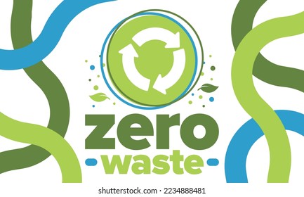 Zero Waste. Ecology poster. Refuse and Reduce. To Reuse and Recycle. Green January for environment. Eco friendly lifestyle. Save the planet. No plastic, only eco bag. Vector illustration