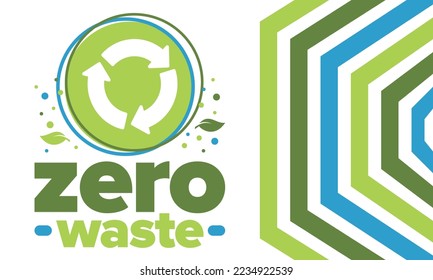 Zero Waste. Ecology poster. Refuse and Reduce. To Reuse and Recycle. Green January for environment. Eco friendly lifestyle. Save the planet. No plastic, only eco bag. Vector illustration