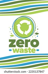 Zero Waste. Ecology poster. Refuse and Reduce. To Reuse and Recycle. Green January for environment. Eco friendly lifestyle. Save the planet. No plastic, only eco bag. Vector illustration