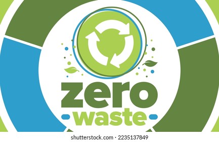 Zero Waste. Ecology poster. Refuse and Reduce. To Reuse and Recycle. Green January for environment. Eco friendly lifestyle. Save the planet. No plastic, only eco bag. Vector illustration