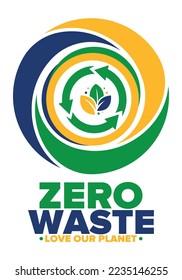 Basura cero. Afiche de ecología. Rechazar y reducir. Para reutilizar y reciclar. Enero verde para el medio ambiente. Estilo de vida ecológico. Salvemos el planeta. No hay plástico, solo bolsa ecológica. Ilustración del vector