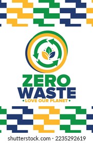Zero Waste. Ecology poster. Refuse and Reduce. To Reuse and Recycle. Green January for environment. Eco friendly lifestyle. Save the planet. No plastic, only eco bag. Vector illustration