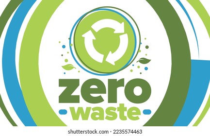 Zero Waste. Ecology poster. Refuse and Reduce. To Reuse and Recycle. Green January for environment. Eco friendly lifestyle. Save the planet. No plastic, only eco bag. Vector illustration