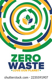 Zero Waste. Ecology poster. Refuse and Reduce. To Reuse and Recycle. Green January for environment. Eco friendly lifestyle. Save the planet. No plastic, only eco bag. Vector illustration