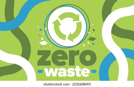 Zero Waste. Ecology poster. Refuse and Reduce. To Reuse and Recycle. Green January for environment. Eco friendly lifestyle. Save the planet. No plastic, only eco bag. Vector illustration