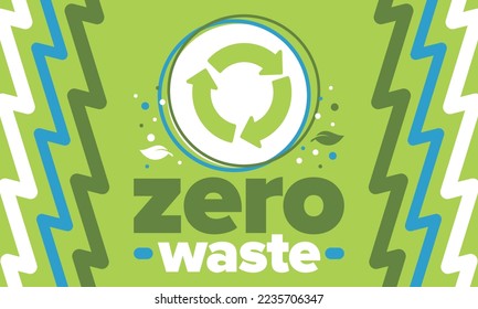 Zero Waste. Ecology poster. Refuse and Reduce. To Reuse and Recycle. Green January for environment. Eco friendly lifestyle. Save the planet. No plastic, only eco bag. Vector illustration