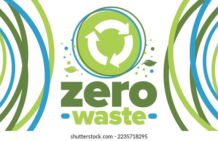 Zero Waste. Ecology poster. Refuse and Reduce. To Reuse and Recycle. Green January for environment. Eco friendly lifestyle. Save the planet. No plastic, only eco bag. Vector illustration