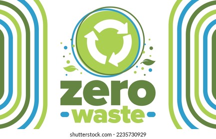 Zero Waste. Ecology poster. Refuse and Reduce. To Reuse and Recycle. Green January for environment. Eco friendly lifestyle. Save the planet. No plastic, only eco bag. Vector illustration