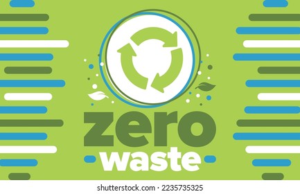 Zero Waste. Ecology poster. Refuse and Reduce. To Reuse and Recycle. Green January for environment. Eco friendly lifestyle. Save the planet. No plastic, only eco bag. Vector illustration