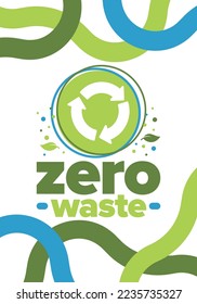 Zero Waste. Ecology poster. Refuse and Reduce. To Reuse and Recycle. Green January for environment. Eco friendly lifestyle. Save the planet. No plastic, only eco bag. Vector illustration
