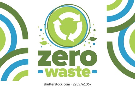 Zero Waste. Ecology poster. Refuse and Reduce. To Reuse and Recycle. Green January for environment. Eco friendly lifestyle. Save the planet. No plastic, only eco bag. Vector illustration