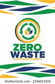 Zero Waste. Ecology poster. Refuse and Reduce. To Reuse and Recycle. Green January for environment. Eco friendly lifestyle. Save the planet. No plastic, only eco bag. Vector illustration