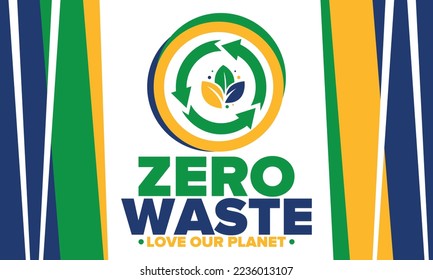 Zero Waste. Ecology poster. Refuse and Reduce. To Reuse and Recycle. Green January for environment. Eco friendly lifestyle. Save the planet. No plastic, only eco bag. Vector illustration