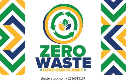 Zero Waste. Ecology poster. Refuse and Reduce. To Reuse and Recycle. Green January for environment. Eco friendly lifestyle. Save the planet. No plastic, only eco bag. Vector illustration
