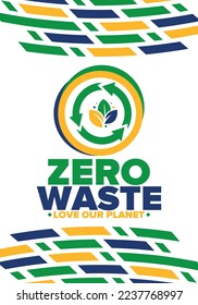Zero Waste. Ecology poster. Refuse and Reduce. To Reuse and Recycle. Green January for environment. Eco friendly lifestyle. Save the planet. No plastic, only eco bag. Vector illustration