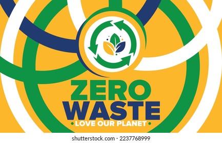 Zero Waste. Ecology poster. Refuse and Reduce. To Reuse and Recycle. Green January for environment. Eco friendly lifestyle. Save the planet. No plastic, only eco bag. Vector illustration