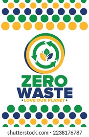 Zero Waste. Ecology poster. Refuse and Reduce. To Reuse and Recycle. Green January for environment. Eco friendly lifestyle. Save the planet. No plastic, only eco bag. Vector illustration