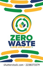 Zero Waste. Ecology poster. Refuse and Reduce. To Reuse and Recycle. Green January for environment. Eco friendly lifestyle. Save the planet. No plastic, only eco bag. Vector illustration