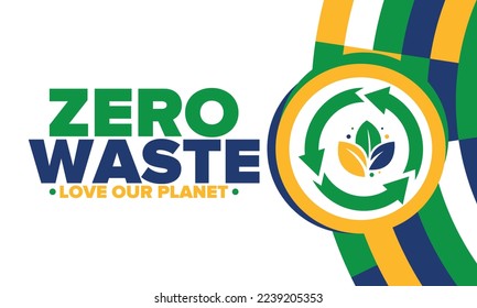 Zero Waste. Ecology poster. Refuse and Reduce. To Reuse and Recycle. Green January for environment. Eco friendly lifestyle. Save the planet. No plastic, only eco bag. Vector illustration