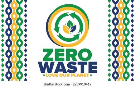 Zero Waste. Ecology poster. Refuse and Reduce. To Reuse and Recycle. Green January for environment. Eco friendly lifestyle. Save the planet. No plastic, only eco bag. Vector illustration