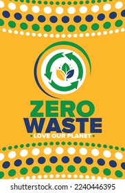 Zero Waste. Ecology poster. Refuse and Reduce. To Reuse and Recycle. Green January for environment. Eco friendly lifestyle. Save the planet. No plastic, only eco bag. Vector illustration