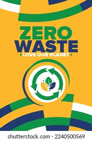 Zero Waste. Ecology poster. Refuse and Reduce. To Reuse and Recycle. Green January for environment. Eco friendly lifestyle. Save the planet. No plastic, only eco bag. Vector illustration