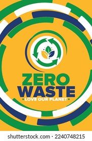 Zero Waste. Ecology poster. Refuse and Reduce. To Reuse and Recycle. Green January for environment. Eco friendly lifestyle. Save the planet. No plastic, only eco bag. Vector illustration
