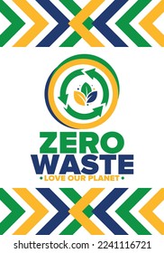 Zero Waste. Ecology poster. Refuse and Reduce. To Reuse and Recycle. Green January for environment. Eco friendly lifestyle. Save the planet. No plastic, only eco bag. Vector illustration