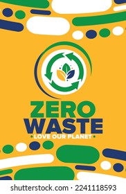 Zero Waste. Ecology poster. Refuse and Reduce. To Reuse and Recycle. Green January for environment. Eco friendly lifestyle. Save the planet. No plastic, only eco bag. Vector illustration