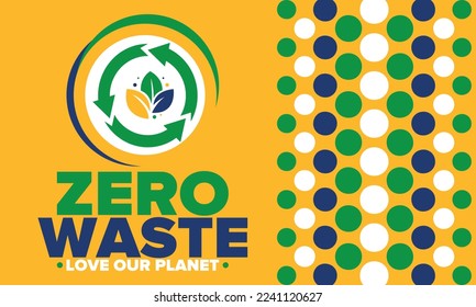 Zero Waste. Ecology poster. Refuse and Reduce. To Reuse and Recycle. Green January for environment. Eco friendly lifestyle. Save the planet. No plastic, only eco bag. Vector illustration