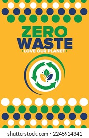 Zero Waste. Ecology poster. Refuse and Reduce. To Reuse and Recycle. Green January for environment. Eco friendly lifestyle. Save the planet. No plastic, only eco bag. Vector illustration