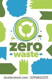 Zero Waste. Ecology poster. Refuse and Reduce. To Reuse and Recycle. Green January for environment. Eco friendly lifestyle. Save the planet. No plastic, only eco bag. Vector illustration
