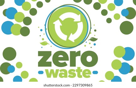 Zero Waste. Ecology poster. Refuse and Reduce. To Reuse and Recycle. Green January for environment. Eco friendly lifestyle. Save the planet. No plastic, only eco bag. Vector illustration