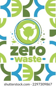 Zero Waste. Ecology poster. Refuse and Reduce. To Reuse and Recycle. Green January for environment. Eco friendly lifestyle. Save the planet. No plastic, only eco bag. Vector illustration