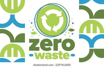 Zero Waste. Ecology poster. Refuse and Reduce. To Reuse and Recycle. Green January for environment. Eco friendly lifestyle. Save the planet. No plastic, only eco bag. Vector illustration