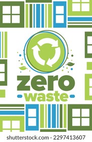 Zero Waste. Ecology poster. Refuse and Reduce. To Reuse and Recycle. Green January for environment. Eco friendly lifestyle. Save the planet. No plastic, only eco bag. Vector illustration