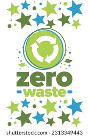 Zero Waste. Ecology poster. Refuse and Reduce. To Reuse and Recycle. Green January for environment. Eco friendly lifestyle. Save the planet. No plastic, only eco bag. Vector illustration