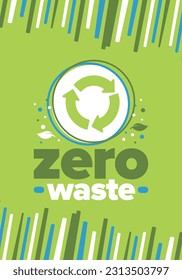 Zero Waste. Ecology poster. Refuse and Reduce. To Reuse and Recycle. Green January for environment. Eco friendly lifestyle. Save the planet. No plastic, only eco bag. Vector illustration