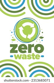 Zero Waste. Ecology poster. Refuse and Reduce. To Reuse and Recycle. Green January for environment. Eco friendly lifestyle. Save the planet. No plastic, only eco bag. Vector illustration