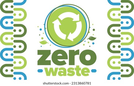 Zero Waste. Ecology poster. Refuse and Reduce. To Reuse and Recycle. Green January for environment. Eco friendly lifestyle. Save the planet. No plastic, only eco bag. Vector illustration